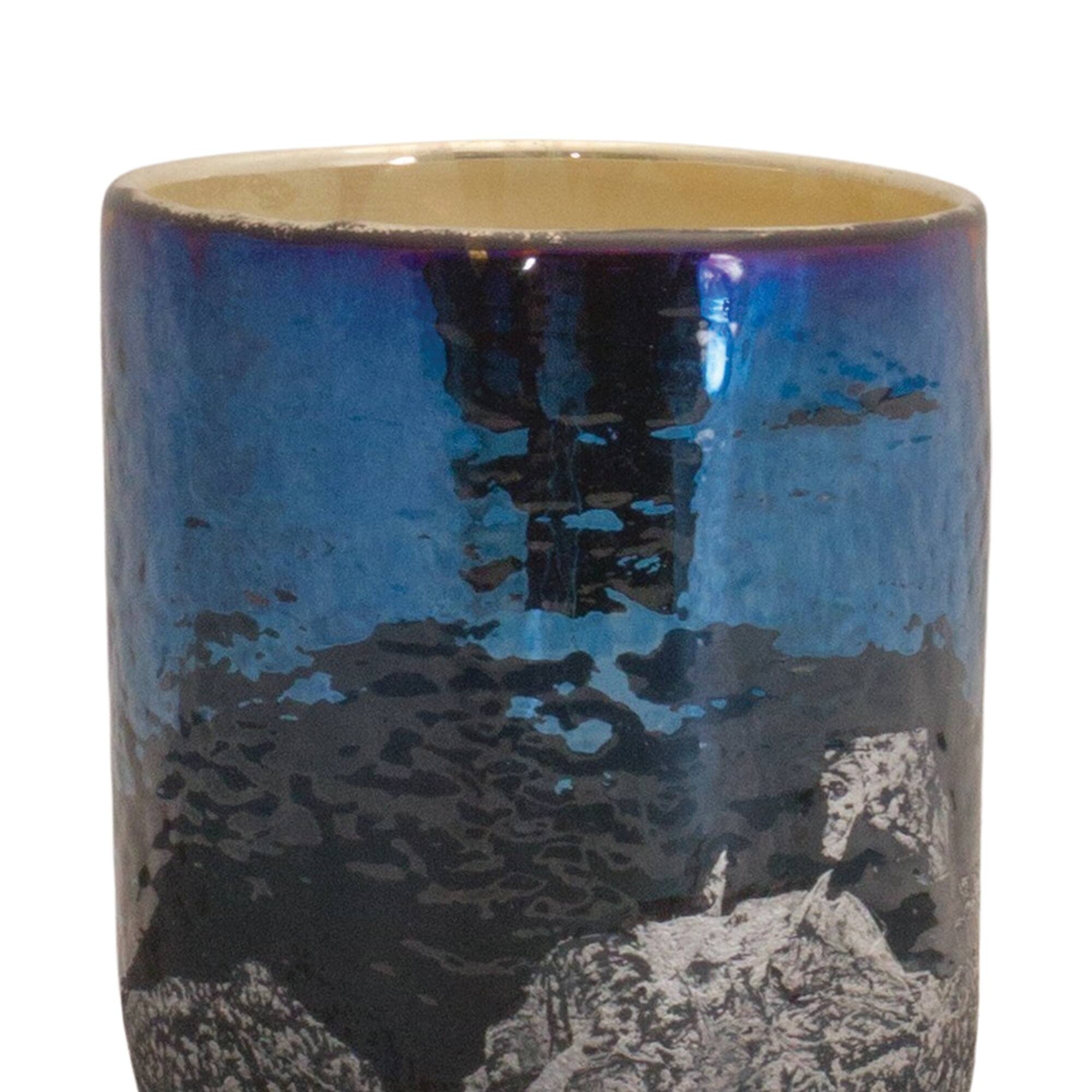 Iridescent Navy Glass Candle Holder